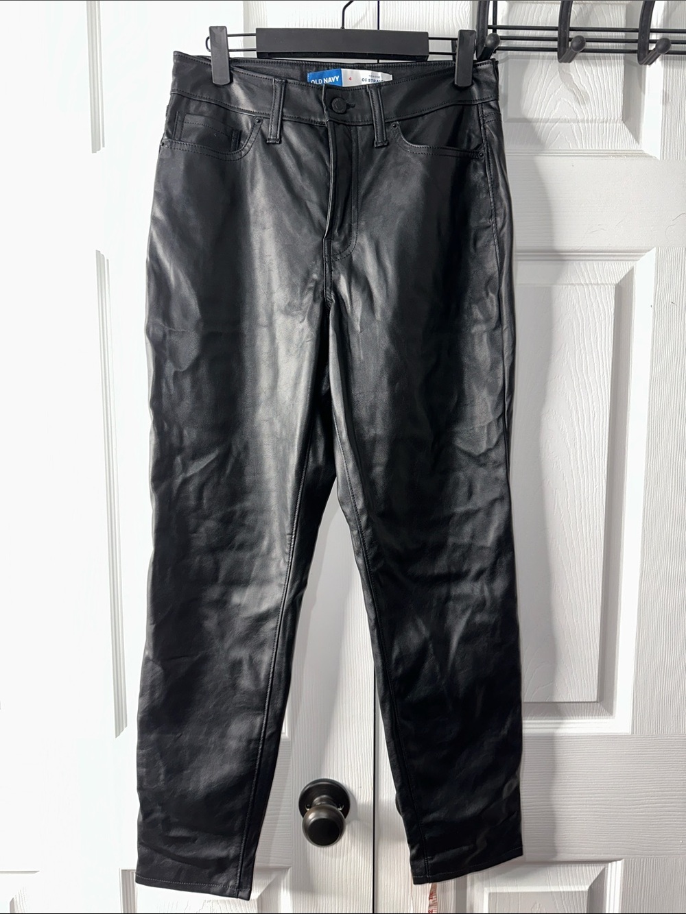Old Navy Black Faux Leather Slim Straight Jeans